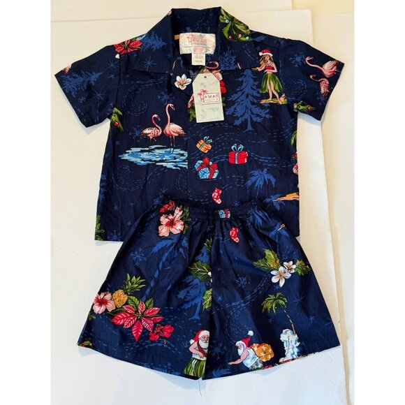 Hawaii Hangover Kids Hawaiian Print Outfit Boys 4 Christmas Santa Shorts Shirt - Picture 9 of 9